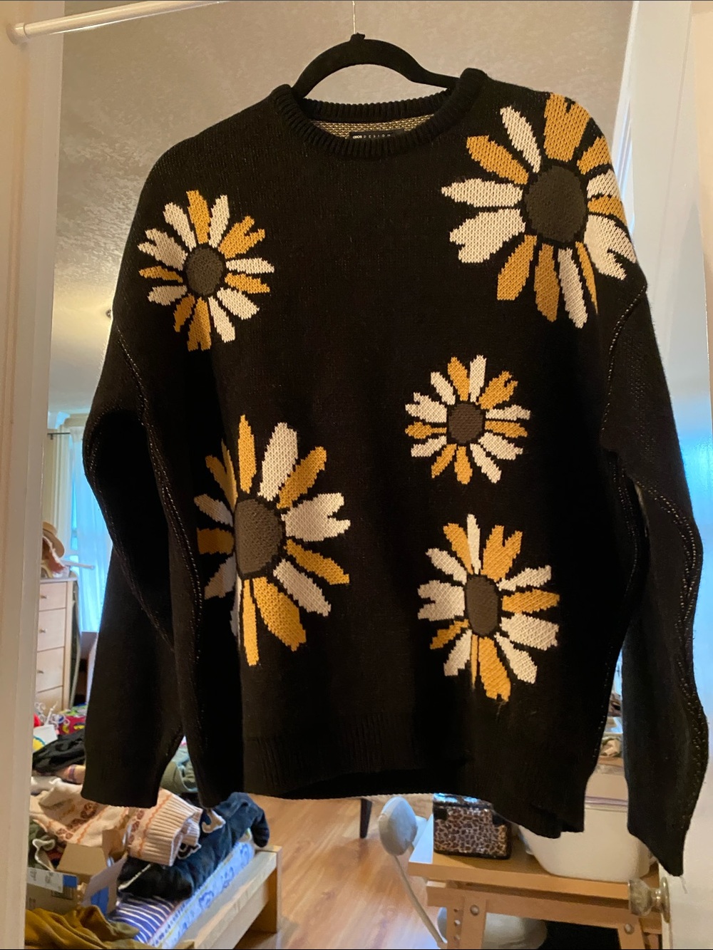 ASOS Black Daisy Knit Sweater - Floral Crewneck